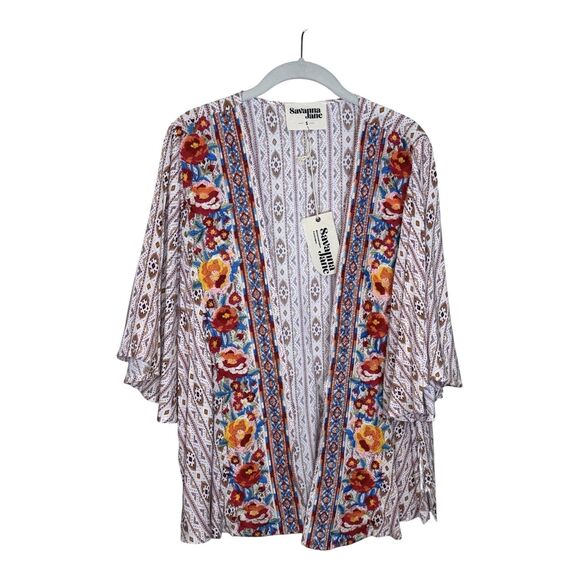 Savanna Jane Jackets & Blazers - Savanna Jane Kimono Jacket Womens Small Multicolor Embroidered Floral Boho